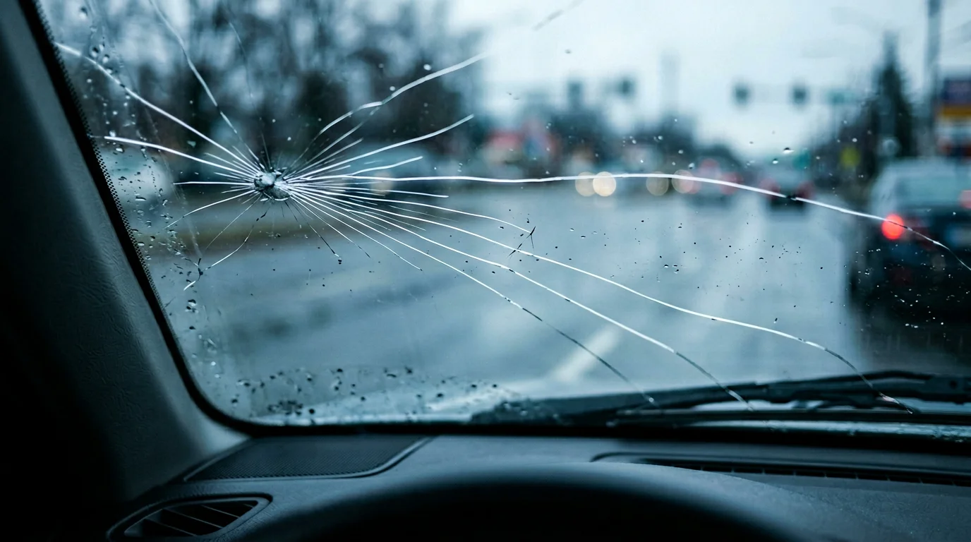 Nahaufnahme Windschutzscheibe mit feinen Rissen, Titelbild Teilkasko, 1376x768 Pixel, WebP